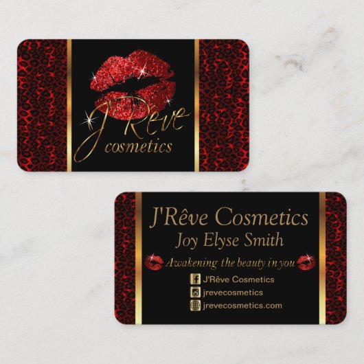 レパカスタムード&レッドリップ付き注文メイクアップアーティスト 名刺 (正面/裏面)