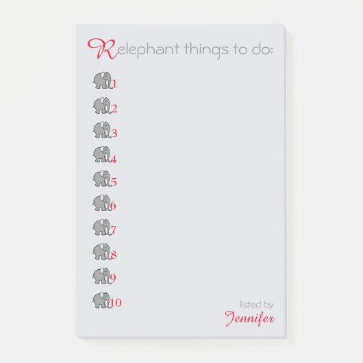 「レパーソナライズされたファント」のTo-Do-List Gray Elephant ポストイット (正面)