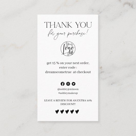 レビュシンプルーのの白黒の感謝してい順序 名刺 (正面)