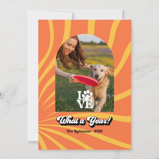 「レビューの年」レトロ愛犬家写真コラージュ シーズンカード (正面)