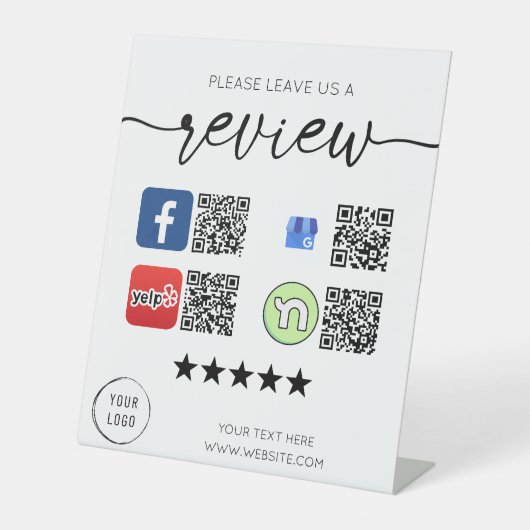 レビューを残す 4つのQRコード 白 台座サイン (正面)