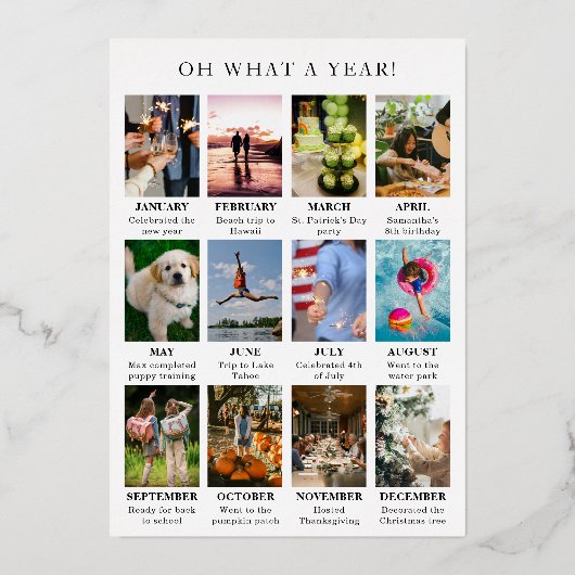 レビューシンプルの年フォトクリスマスモダン写真 箔シーズンカード (裏面)