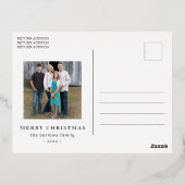 レビューシンプルの年フォトクリスマスモダン写真 箔シーズンポストカード (裏面)