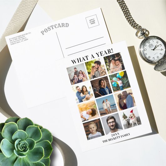 レビューモダンの1年12フォトコラージュ シーズンポストカード