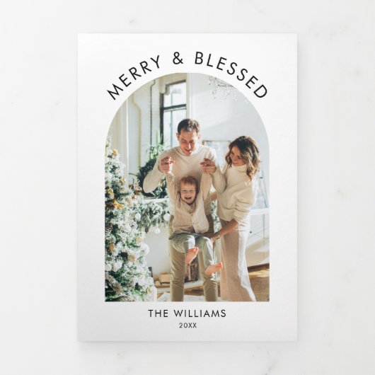 レビューモダンカードでのクリスマスのメリーイヤー 三つ折り招待状 (カバー)