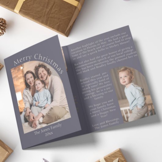 レビューモダンファミリの更新で紫色のArch Year 三つ折りクリスマスカード