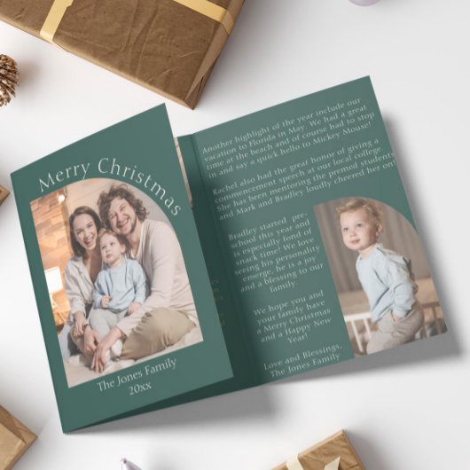 レビューモダンファミリの更新に伴う緑のArch Year 三つ折りクリスマスカード