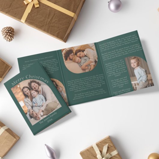 レビューモダンファミリの更新に伴う緑のArch Year 三つ折りクリスマスカード