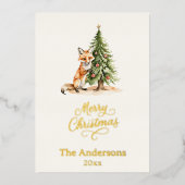 レビュー中のクリスマスツリーフォックスかわいい写真年 箔シーズンカード (正面)