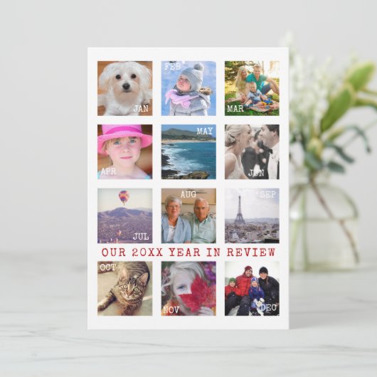 レビュー中の休日の年 | カスタム12フォトコラージュ シーズンカード (スタンド正面)