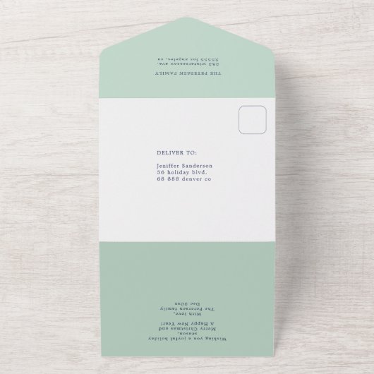 レビュー中のWhat A Yearの4つの緑色の3つ折り オールインワン招待状 (外側)