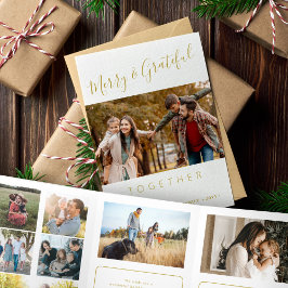 レビュー数々の中の写真の年を合わせる 三つ折りクリスマスカード