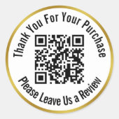 レビュー離れ金ゴールド白QRコード ラウンドシール (正面)