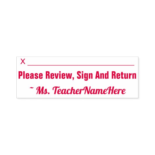 「レビュー、署名、返却を願う」 +教育者の名前 セルフインキングスタンプ (デザイン)