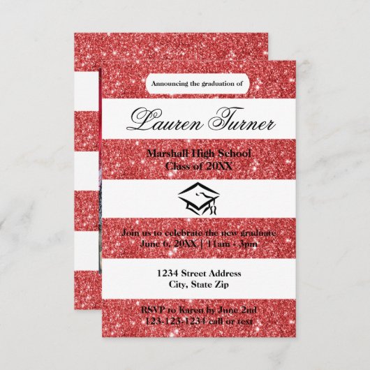 レフェイクッドグリッターストライプの3x5 Gradの発表 招待状 (正面/裏面)