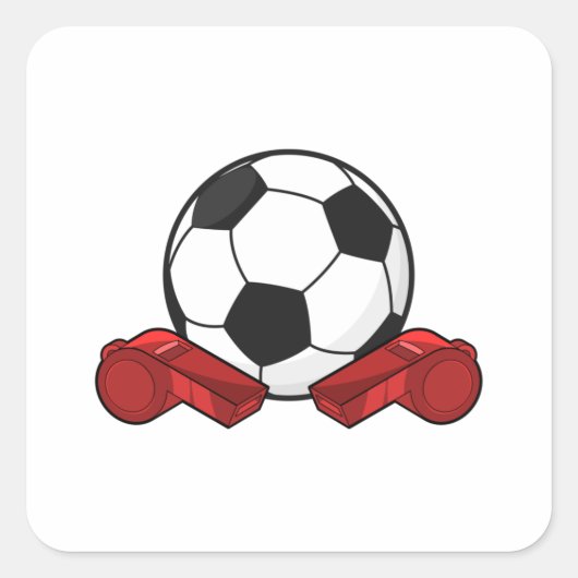 レフェリー・ホイッスル&サッカーボール スクエアシール (正面)