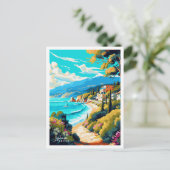 レフカダギリシャヴィンテージ旅行イラストレーション ポストカード (スタンド正面)