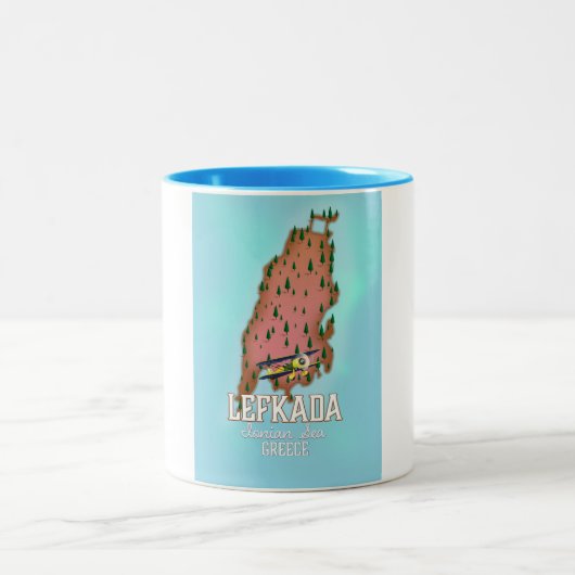レフカダギリシャ旅行ポスター。 ツートーンマグカップ (中央)