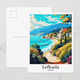 レフカダギリシャ旅行ポトレイトイラストレーション ポストカード