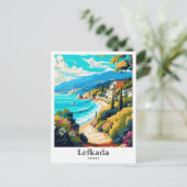 レフカダギリシャ旅行ポトレイトイラストレーション ポストカード (スタンド正面)