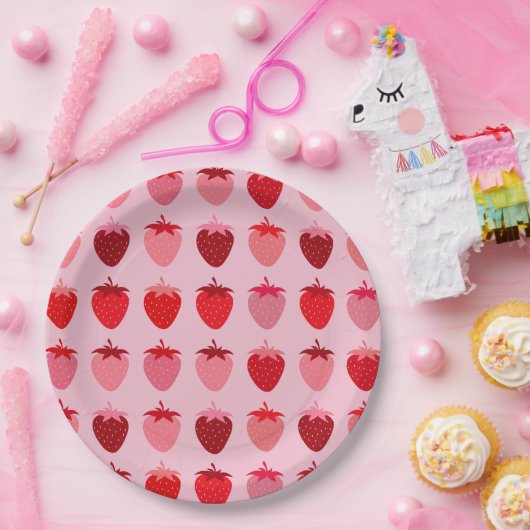 レフライズ01ピンクと赤の名門私立校風のイチゴ ペーパープレート (パーティー)