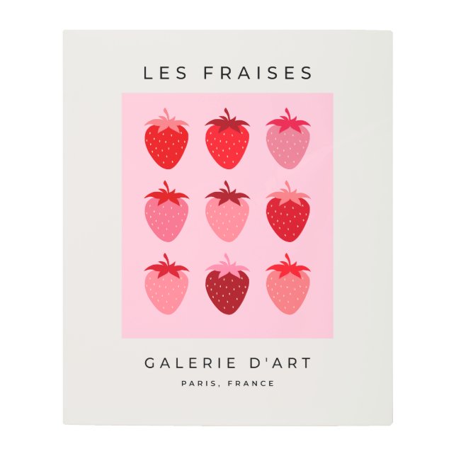 レフライズ01ピンクと赤の名門私立校風のイチゴ メタルプリント (正面)