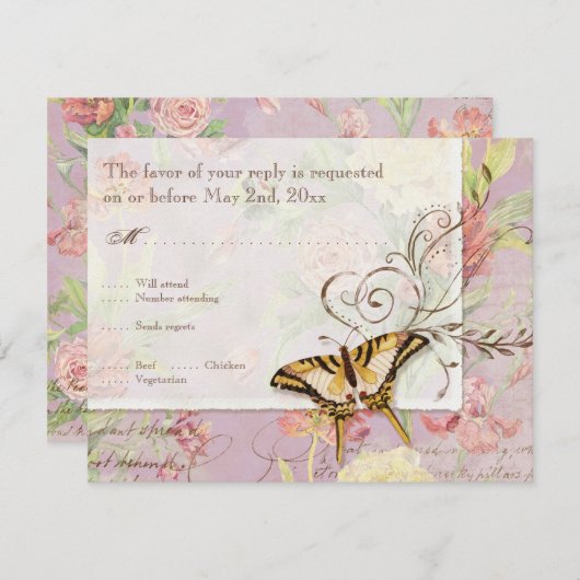 レフルーア牡丹バラチューリップフローラ結婚花 出欠カード (正面/裏面)