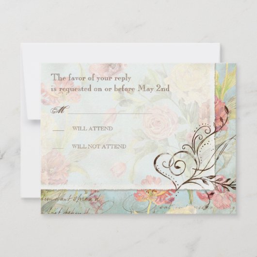 レフルーア牡丹バラチューリップフローラ結婚花 出欠カード (正面)