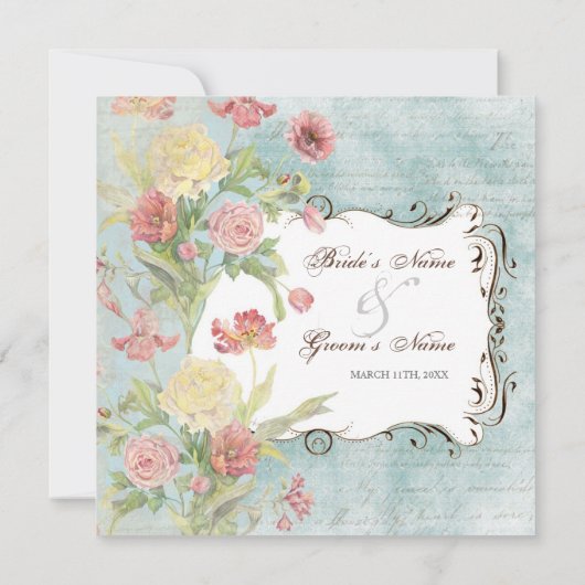 レフルーア牡丹バラチューリップフローラ結婚花 招待状 (裏面)