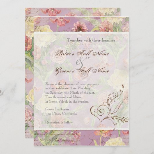 レフルーア牡丹バラチューリップフローラ結婚花 招待状 (正面/裏面)