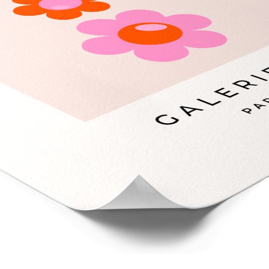 レフルーア01レトロフローラピンクとオレンジ色の花 ポスター (角)