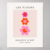 レフルーア01レトロフローラピンクとオレンジ色の花 ポスター (正面)