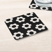 レフルーア02白黒フローラレトロ花 スクエアペーパーコースター (アングル)
