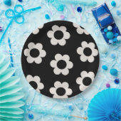 レフルーア02白黒フローラレトロ花 ペーパープレート (パーティー)