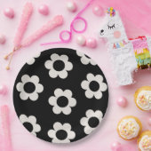 レフルーア02白黒フローラレトロ花 ペーパープレート (パーティー)