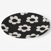 レフルーア02白黒フローラレトロ花 ペーパープレート (アングル)