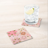 レフルーア05花柄赤面ピンク花 スクエアペーパーコースター (インサイチュ)