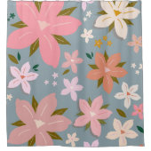 レフルーア06花柄ブルーと赤面フローラ シャワーカーテン (正面)