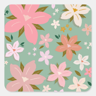 レフルーア07抽象芸術フラワーズグリーン赤面フローラ スクエアシール