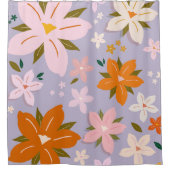 レフルーア08レトロフラワーパープルフローラ シャワーカーテン (正面)