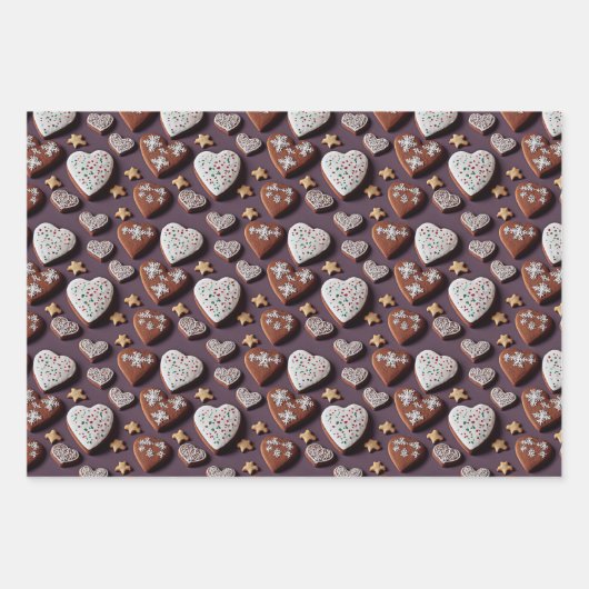 レブクーヘン,ドイツハートクリスマスジンジャーブレッド ラッピングペーパーシート (正面3)