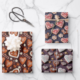 レブクーヘン，ドイツハートクリスマスジンジャーブレッド ラッピングペーパーシート