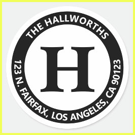 レブクールモダンルブルブラック&ホワイト差出人住所 ラウンドシール