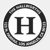 レブクールモダンルブルブラック&ホワイト差出人住所 ラウンドシール (正面)