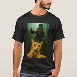 レプラコーンから逃げる猫の自撮り セントパトリックデー Tシャツ