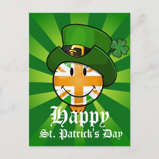 レプラーシャン帽にハッピーアイリッシュユニオンジャック国旗 ポストカード (正面)