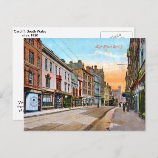 レプリカのヴィンテージのイメージ、カーディフの本町通り ポストカード (正面/裏面)