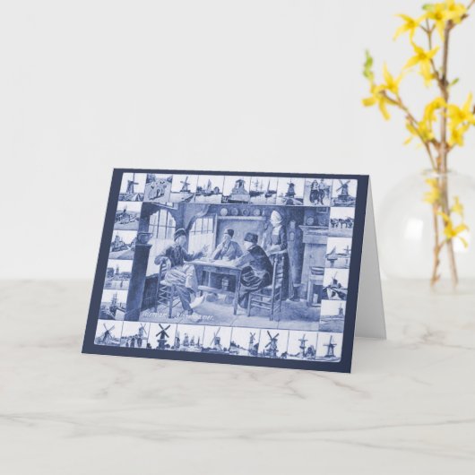 レプリカのヴィンテージのイメージ、青いデルフトのオランダの生命 カード (黄色い花)