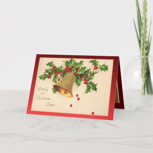 レプリカのヴィンテージのクリスマス、ヒイラギ、果実、鐘 シーズンカード (正面)
