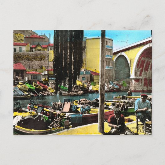 レプリカのヴィンテージの郵便はがき、マルセーユ、Fishermans Q ポストカード (正面)